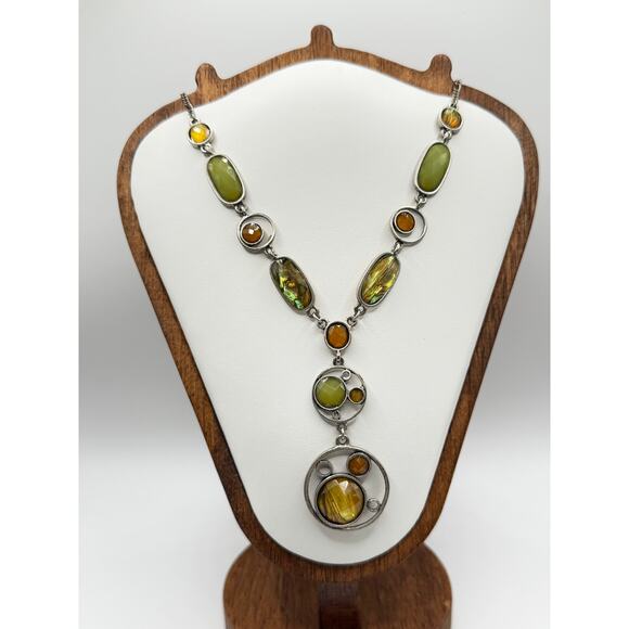 source unknown Jewelry - Boho Multicolor Stone Necklace – Silver‑Tone Setting – 11" Drop + Extension